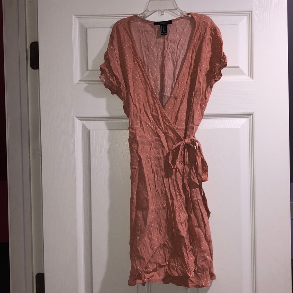 Pink polka dot wrap dress